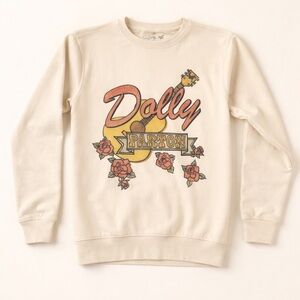 Dolly Parton Cream crewneck with roses and guitar design - graphic sweatshirt